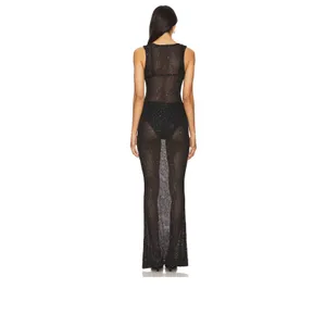Superdown Alix Black Sequin Sheer Knit Maxi Dress Sleeveless Cover Up XS New thumbnail 3