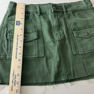 Aerie Green Denim Mini Skirt Cargo Utility Frayed Hem‎ Y2K Style Fairy Grunge thumbnail 6