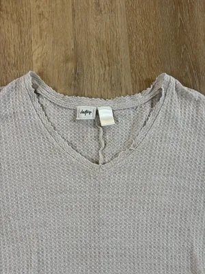 Cream V Neck Waffle Knit Long Sleeve Top thumbnail 4