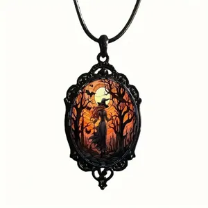 Retro Style Bat Witch Pendant Cameo‎ Black Pendant Necklace Gothic Vintage Style thumbnail 12