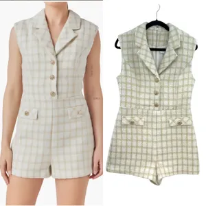 Endless Rose Suited Tweed Romper Plaid Check White Gold‎ Size Medium thumbnail 2