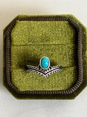 Bohemian/Chic Blue Turquoise Stainless Steel Chevron Design Ring Size 6 thumbnail 2