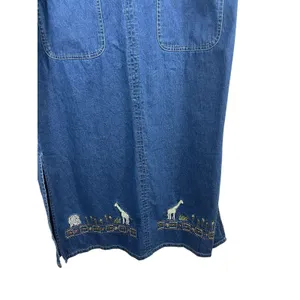 VTG 90s M.P.H. Blues Denim Jumper Dress L Embroidered Animals Safari Pockets NWT thumbnail 6