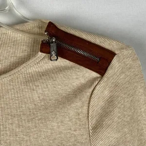 Lauren Ralph Lauren Rib Knit Shoulder Zipper Beige Sweater Small thumbnail 3