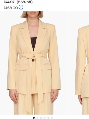 Avec Les Filles - Tailored Belted Women's Blazer Jacket - Cream thumbnail 2