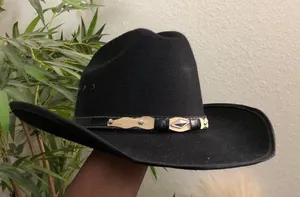 Summit Hats Black Leather Suede Wool Felt Cowboy Cowgirl Hat Cap Size L thumbnail 1