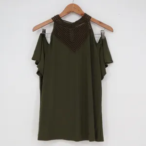 Perception Concept Olive Green Cold Shoulder Crochet Lace High Neck Top XL thumbnail 2