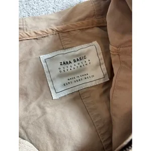 Zara Basic Parka Jacket Size Small Tan Utility Hooded Cotton Blend Coat thumbnail 3