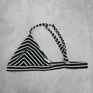 Black White Stripe Triangle Adjustable Hook Bikini Top‎ Swimwear Medium thumbnail 7