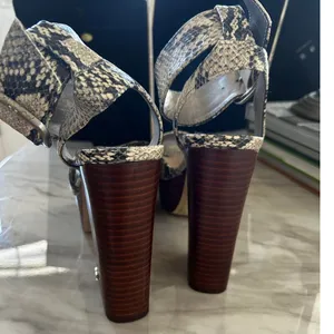 Sam Edelman Rain White Snakeskin Print Stacked Brown "Wood" Platform Heel thumbnail 6