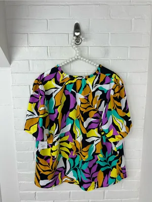 NWT Nine West Colorful Patterned Short Sleeve Blouse Size XL thumbnail 10