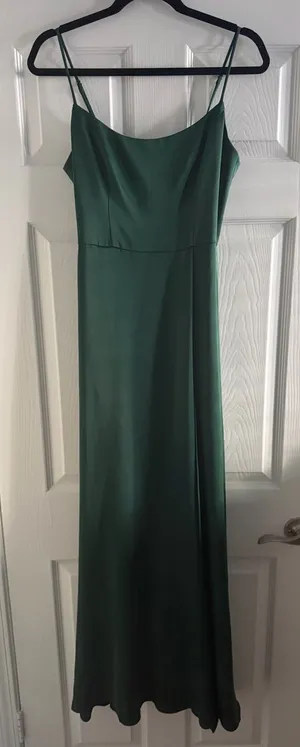 David's Bridal Celebrate Crepe-Back Satin Spaghetti Strap Dress Juniper Size 6 thumbnail 1