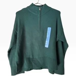 NWT DKNY Green Quarter Zip Turtleneck Sweater Women’s Size Large thumbnail 1