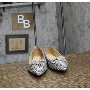 On 34th Womens Millee Embellished Bow Pointed-Toe Flats Silver Tweed Gray 5.5M thumbnail 3