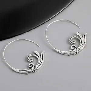 Delicate Carved Leaf Design Hoop Earrings thumbnail 5