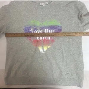 EcoThreads Love Our Earth Gray Rainbow Heart Sweatshirt XL Eco Graphic Pullover thumbnail 5