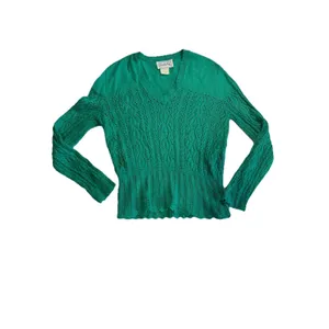 VTG Leslie Fay Sweater Size 10 Green Crochet V Neck Pointelle thumbnail 5