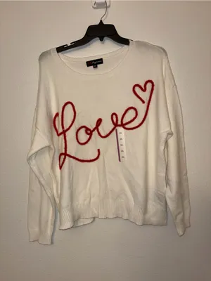 33 Degrees White Love Heart Chenille Script Sweater XXL NWOT thumbnail 2