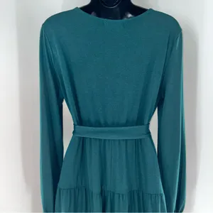 Leadingstar Chic Deep Green Long Sleeve Mock Wrap Dress w/Matching Belt-Size L thumbnail 6