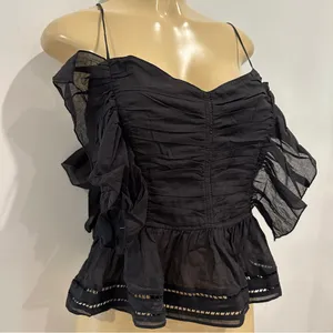 H&M Ruffle Pleated Cami Tank Top Sz M Black Shirt Smocked thumbnail 3