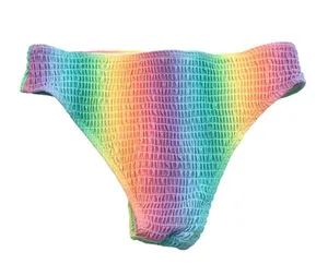 Womens Bikini Bottom Cheeky Smocked Crinkled Rainbow Colorful L thumbnail 2
