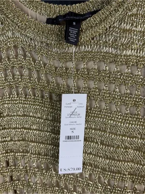 White House | Black Market NWT Metallic Gold Crochet Tank Top - Sleeveless Knit thumbnail 3