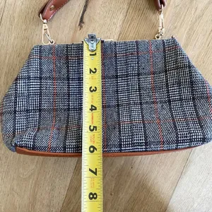 Plaid Handbag in Brown Faux Leather and Grey thumbnail 2
