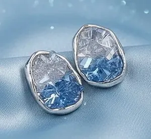 Sterling Silver Blue Ombre Crystal Stud Earrings thumbnail 1