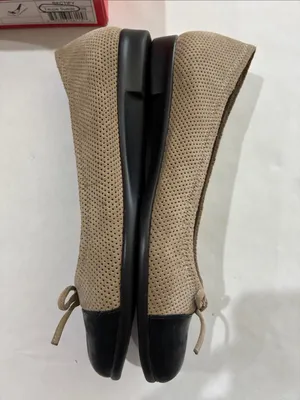 AEROSOLES Beige Perforated Ballet Flats with Black Toe thumbnail 5