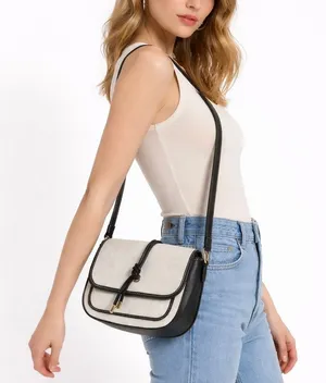 Nine West Birdi Canvas Shoulder Bag Crossbody Bag Black White thumbnail 1