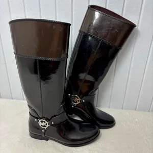 Michael Kors Fulton Tall Rain Boots Black‎ and brownSize 8 thumbnail 3
