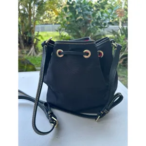 Dooney & Bourke K0689922 Black Nylon Leather Trim Drawstring Bucket Bag thumbnail 3