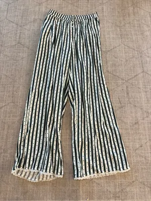 Aerie NWT Striped Heart Pajama Pants S Lace Trim Wide Leg Y2K thumbnail 2