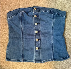 American Eagle Strapless Denim Button Front Top thumbnail 1