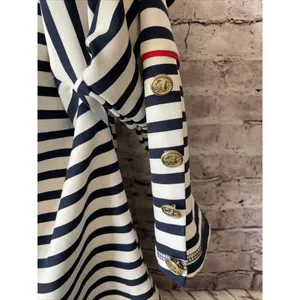 Zara Long Sleeve Blue Stripe Nautical Shirt‎ Gold Buttons Relaxed Size S thumbnail 2