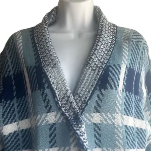 Salon Studio‎ Blue Houndstooth Plaid Open Front Oversized Cardigan Large Grandma thumbnail 3