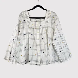 NWT Madewell Womens Top White Embroidered Windowpane Square Neck Button Down 2XL thumbnail 3