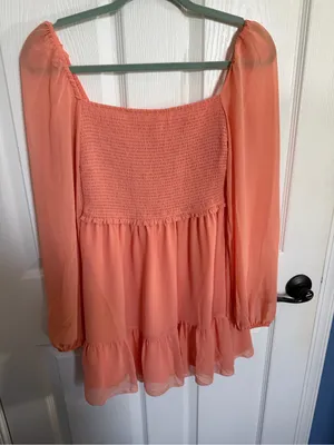 Wilfred Aritzia Tempest Mini Dress Sheer Puff Sleeves in coral small thumbnail 3
