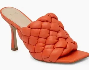 Marc Fisher LTD Dakina Orange Leather Woven Square Toe Heel‎ Mules Size 5.5 thumbnail 1