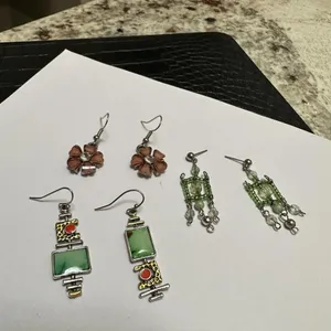 Lot Of 3 Dangle Drop Mix Pierced Earrings Flower, Mismatched Set, Beaded Pair thumbnail 2