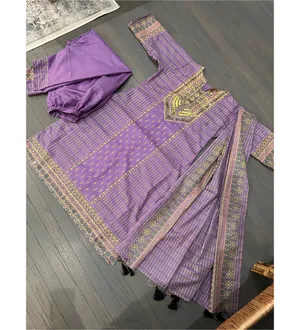 Dull Purple Printed 3pc Salwar Kameez Dupatta Suit Emb Ladies thumbnail 3