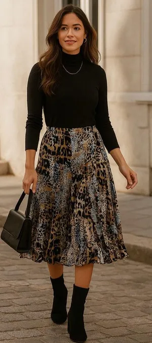 Rafael Leopard Print Midi Skirt Size M Black Size M thumbnail 1