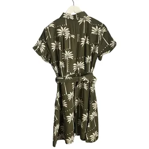 Tahari Linen Blend‎ Dress Pockets Green Tropical Belted Vacation Resort Small thumbnail 2
