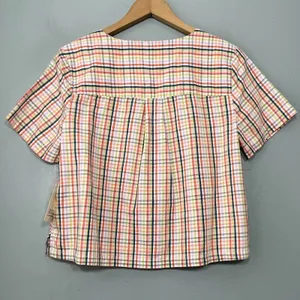 Gingham Plaid Cropped Top Size Petite Medium Button Up Cotton Country Preppy thumbnail 6