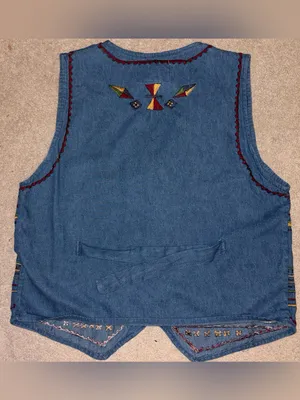 Vtg Asapo Western 100% Cotton Floral Tribal Embroidered‎ Denim Button Up Vest, M thumbnail 10