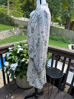 Parker Silk Tie Neck Blouson Dress size L cinched waist Balloon Sleeve 100% Silk thumbnail 5