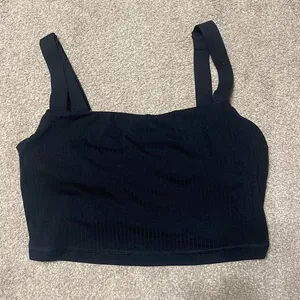 Aerie Offline By Black Ribbed Cropped Shelf Bra Top Size M thumbnail 1