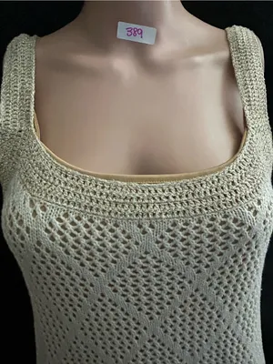 Venus Women’s 2 PC Sleeveless Crochet Knit Slip Dress Cream & Gold MD NWT thumbnail 7