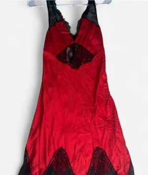 NWT Zara Red Satin Lace Slip Dress Small Silk Blend Lingerie Mini Dress thumbnail 1