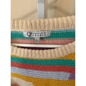 Collection by Cezele Rainbow Striped Fringe Tassel Knit Sweater Multi Color L thumbnail 2